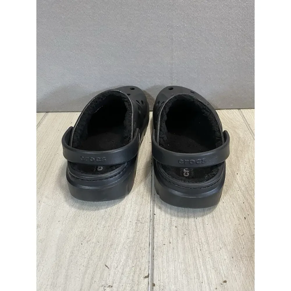 Crocs Fur Lined Slip On With Strap/Unisex/Black/Sz M6, W8 Dual Action Comfort